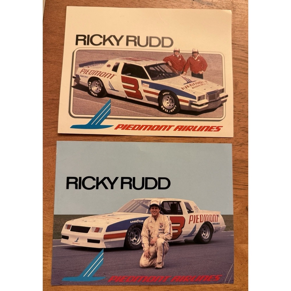 Vintage Set Of 2 NASCAR Ricky Rudd Piedmont Airlines racing postcard